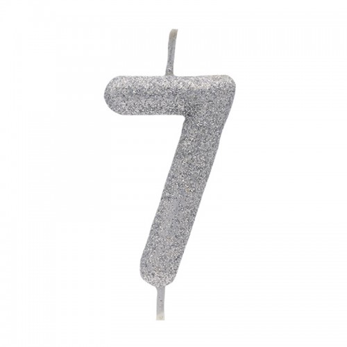 Vela Número 7 Prateado Glitter